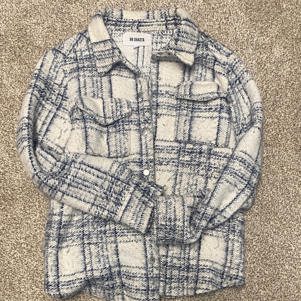 BB Dakota Cream and Blue Checkered Shirt Jacket